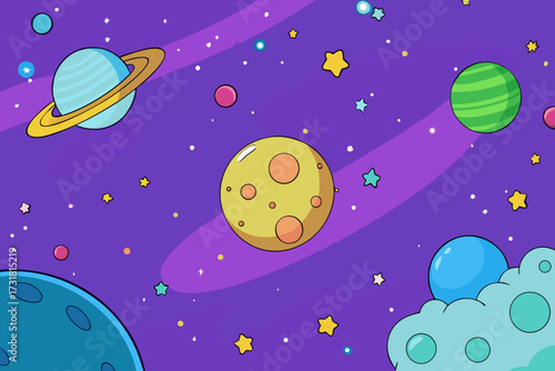 A vibrant cartoon background of a space nebula with a colorful galaxy vector illustration