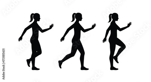 Silhouettes of a woman running depicted in three different phases