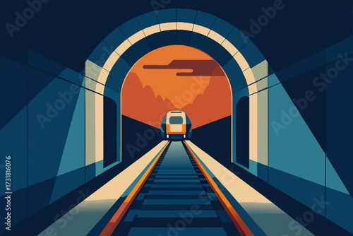 A cartoon illustration of a subway tunnel vector illustration