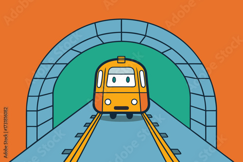 A dark cartoon scene of a subway tunnel vector illustration