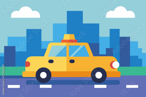 A simple cartoon of a taxi in a city vector illustration