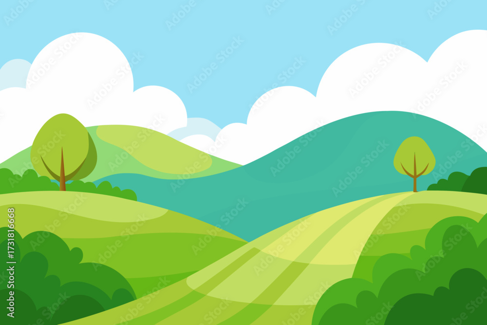 Fototapeta premium A simple cartoon of rolling meadow hills vector illustration