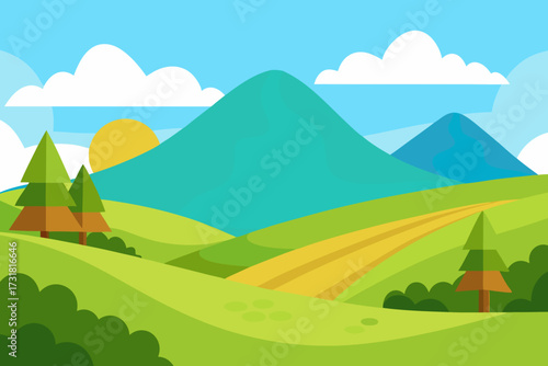 A cartoon illustration of rolling meadow hills vector illustration