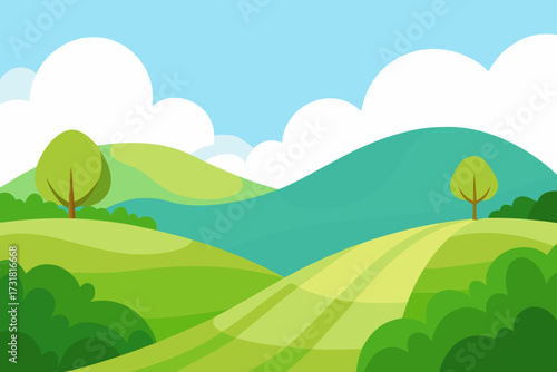 A simple cartoon of rolling meadow hills vector illustration