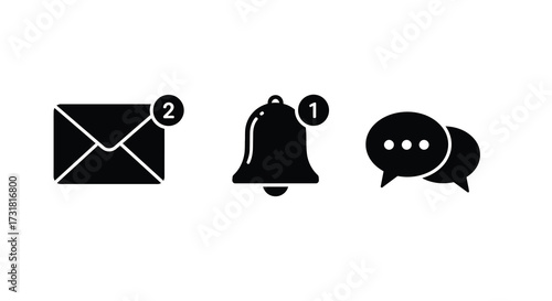 Three notification icons displayed email alert and chat message