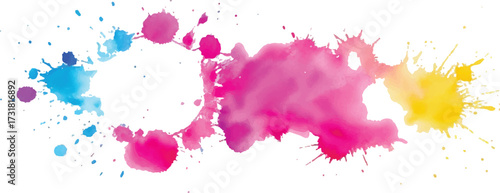 Creative Rainbow Watercolor Splatter and Colorful Stains with Abstract Brush Stroke Texture on White Background for Vibrant Aquarelle Modern Design
