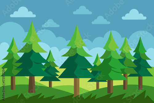 A simple cartoon of a pine forest clearing vector illustration