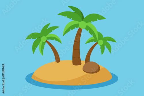 A beautiful cartoon scene of a sandy island with coconuts vector illustration