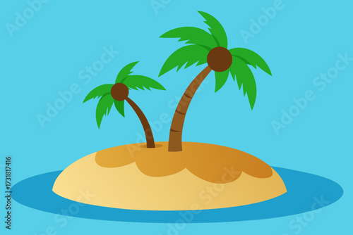 A cartoon illustration of a sandy island with coconuts vector illustration