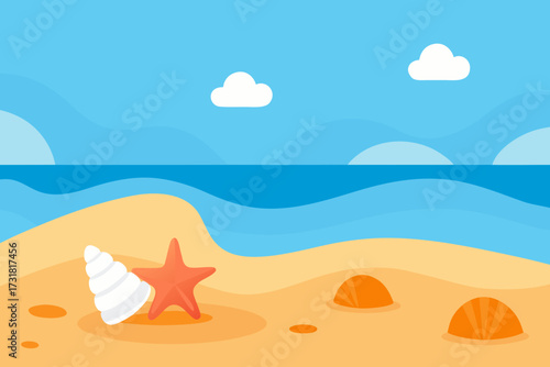 A simple cartoon of a seashore with seashells vector illustration