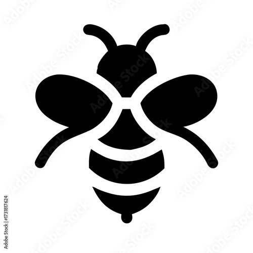 A stylized, black bee silhouette, a symbol of nature's diligent worker