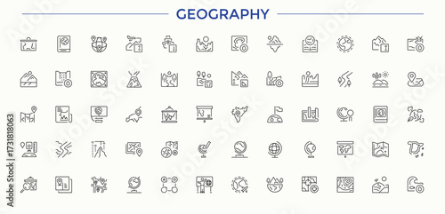 Geography vector line icon set. Includes thin line symbols earth, geological, mining, geology and more. Geological linear icon collection. Minimal linear icons. Editable vector illustration.