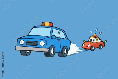 A dynamic cartoon scene of a police car chase vector illustration