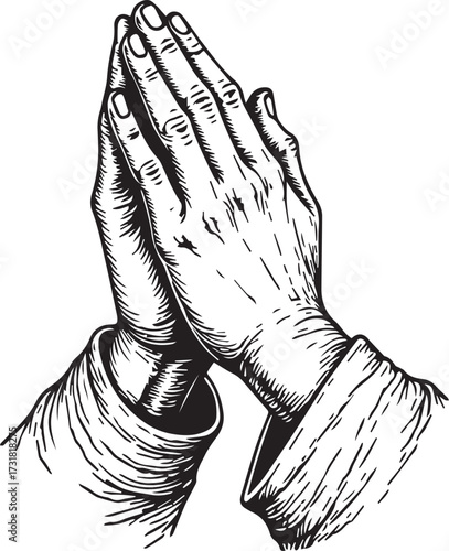 Hands in Prayer: A symbol of faith and devotion, two hands clasped together in prayer, expressing serenity and reverence.