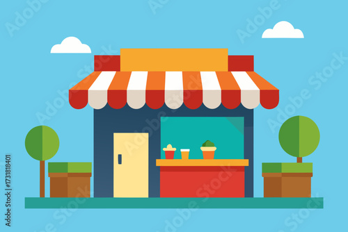 A simple cartoon of a market with shops vector illustration