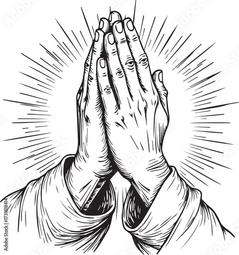 Devotion and Humility: Hands clasped in prayer radiate spiritual devotion, illustrating faith, hope, and peace. Reflecting inner tranquility and belief.