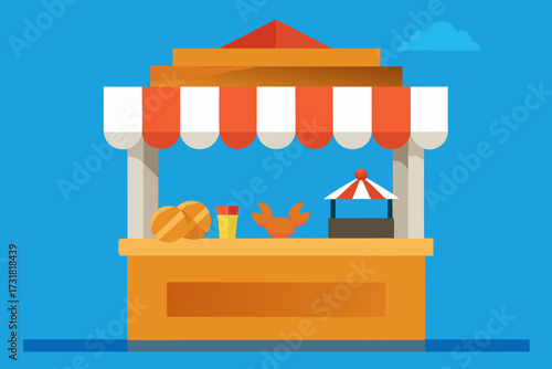 A simple cartoon of a seafood stall vector illustration