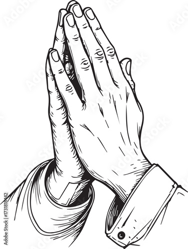 Silent Plea: A detailed illustration depicting hands clasped in prayer, embodying reverence, faith, and spiritual devotion.