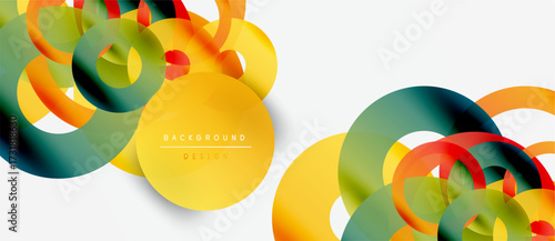 Abstract colorful overlapping circles create dynamic modern background. Bright hues blend, forming fluid shapes. Minimalist design.