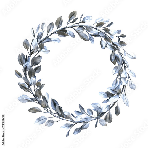 Elegant silver leaf wreath exhibits beautiful shine and detail on transparent background