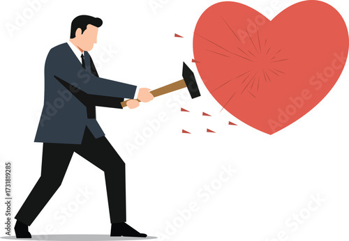 Determined professional smashing the glass ceiling of outdated traditions with a hammer, breaking barriers for innovation and new opportunities now