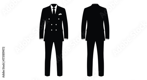 Elegant black suit design illustrated front and back simple vector graphic