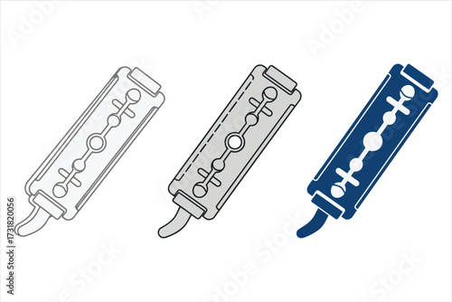 Vector art of razor blade in different styles a set of razor blade icons in various designs, showcasing the evolution and diversity of shaving technology