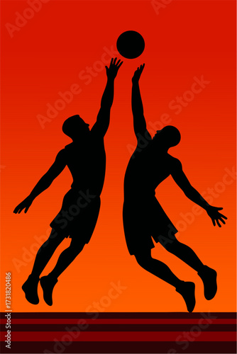 Silhouette of a rebound duel between two players. v58.eps