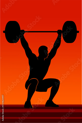 Silhouette of a weightlifter lifting a barbell above his head. v57.eps