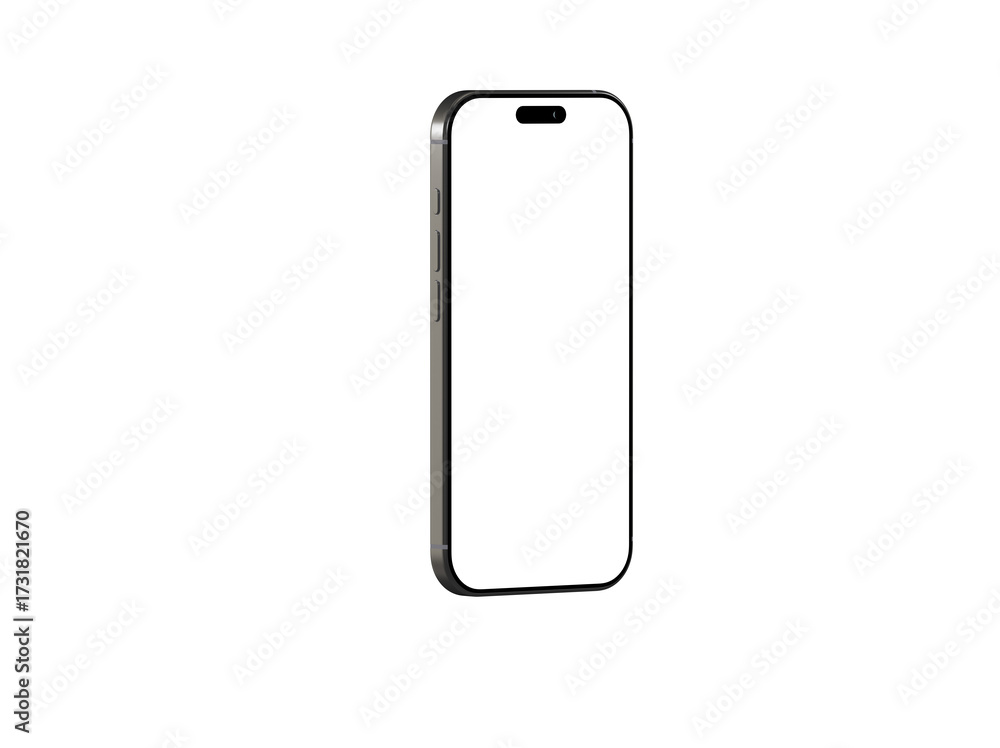 High-quality photo of a modern smartphone with a blank screen, perfect for app presentations or website mockups. Isolated on white background for easy use.
