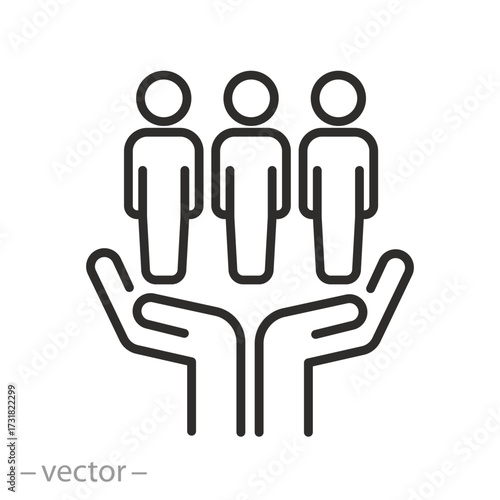consumer experience icon, inclusion social equity, easy management,  help or support employee, thin line symbol - editable stroke vector illustration