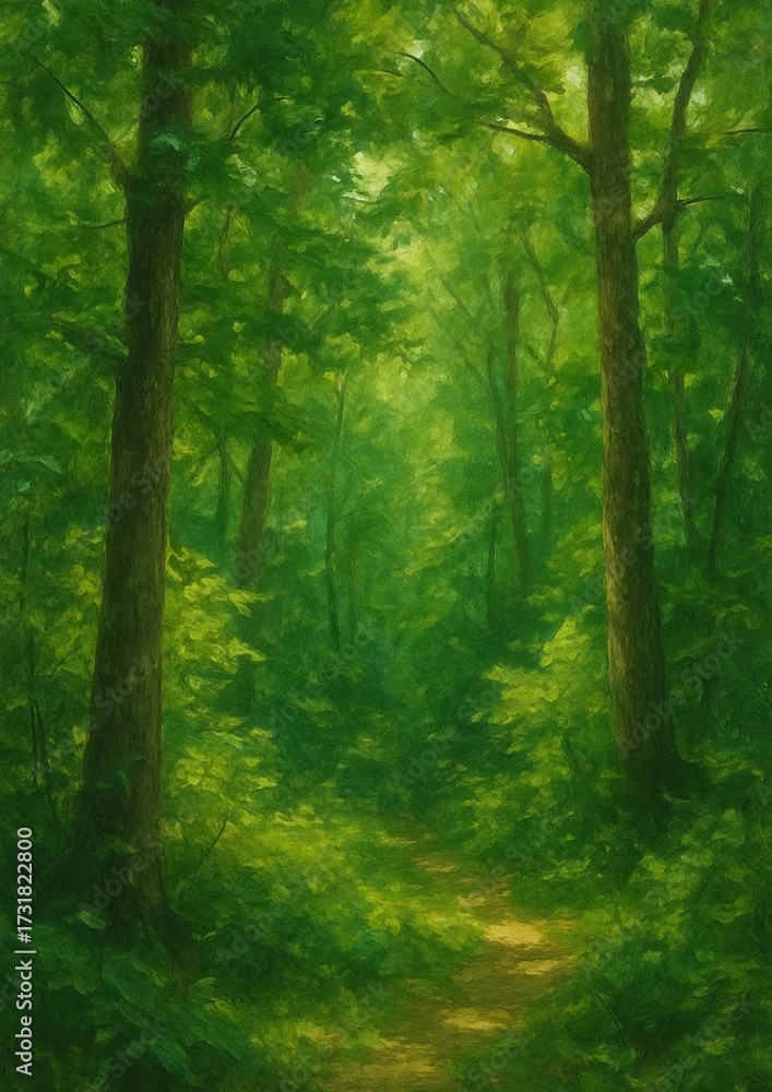 Obraz premium Serene forest path wallpaper.