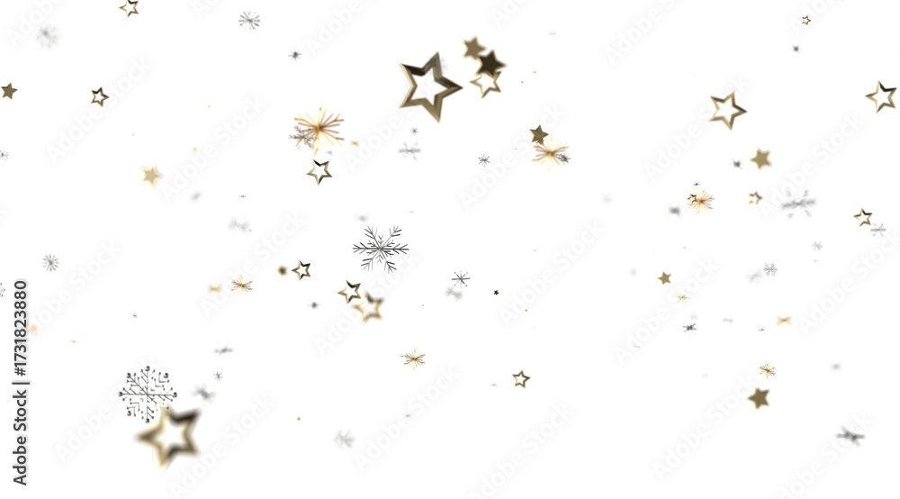 Fototapeta premium Sparkling winter background with gold stars and snowflakes. Perfect for holiday designs.