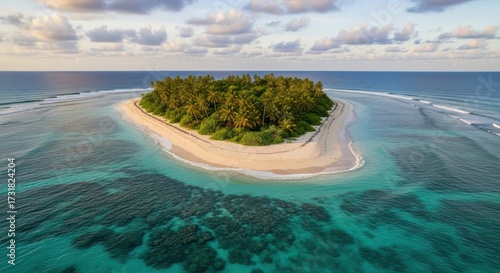 Fototapeta Naklejka Na Ścianę i Meble -  Secluded Tropical Island Paradise Surrounded by Turquoise Ocean Waters