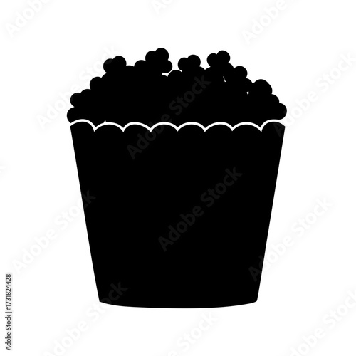 Black silhouette of popcorn bucket filled to the brim with fluffy kernels