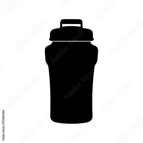 Black silhouette of a shaker bottle with a handle on the lid