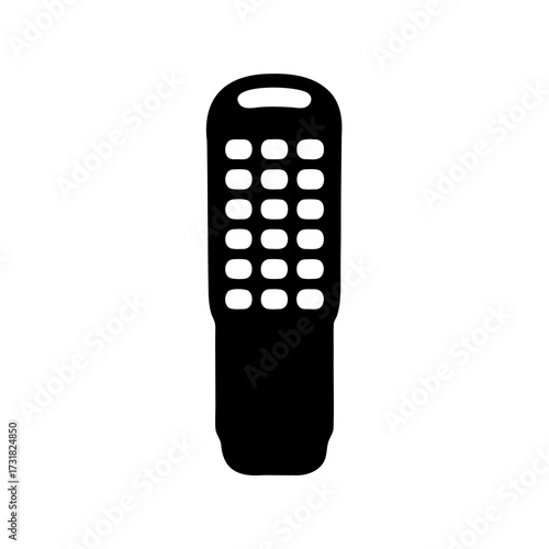 Black silhouette of a remote control with multiple buttons for electronics