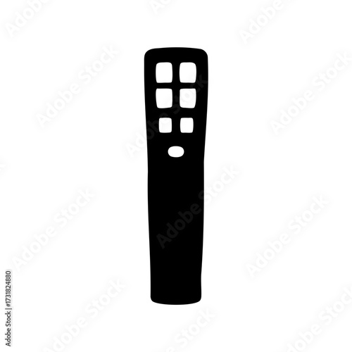Black silhouette illustration of a remote control with square buttons, design element