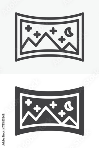 VR environment icon set in line and solid style