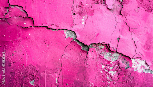 Bright pink textured concrete surface, distressed grunge details with scratches and weathered cracks