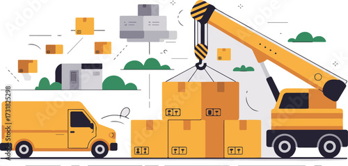 Logistics Delivery Cargo Truck Crane Movement