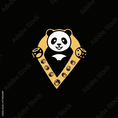 black and white cartoon illustration , Panda logo design