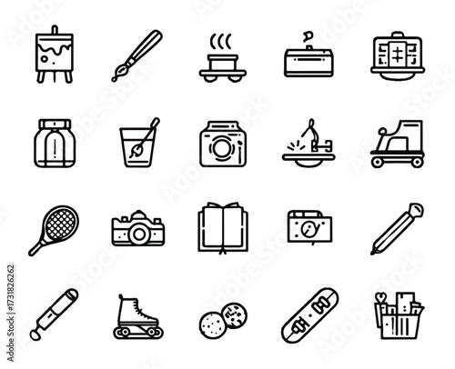 Wallpaper Mural Collection of creative hobbies and leisure activities represented through minimalist line art illustrations concept background Torontodigital.ca