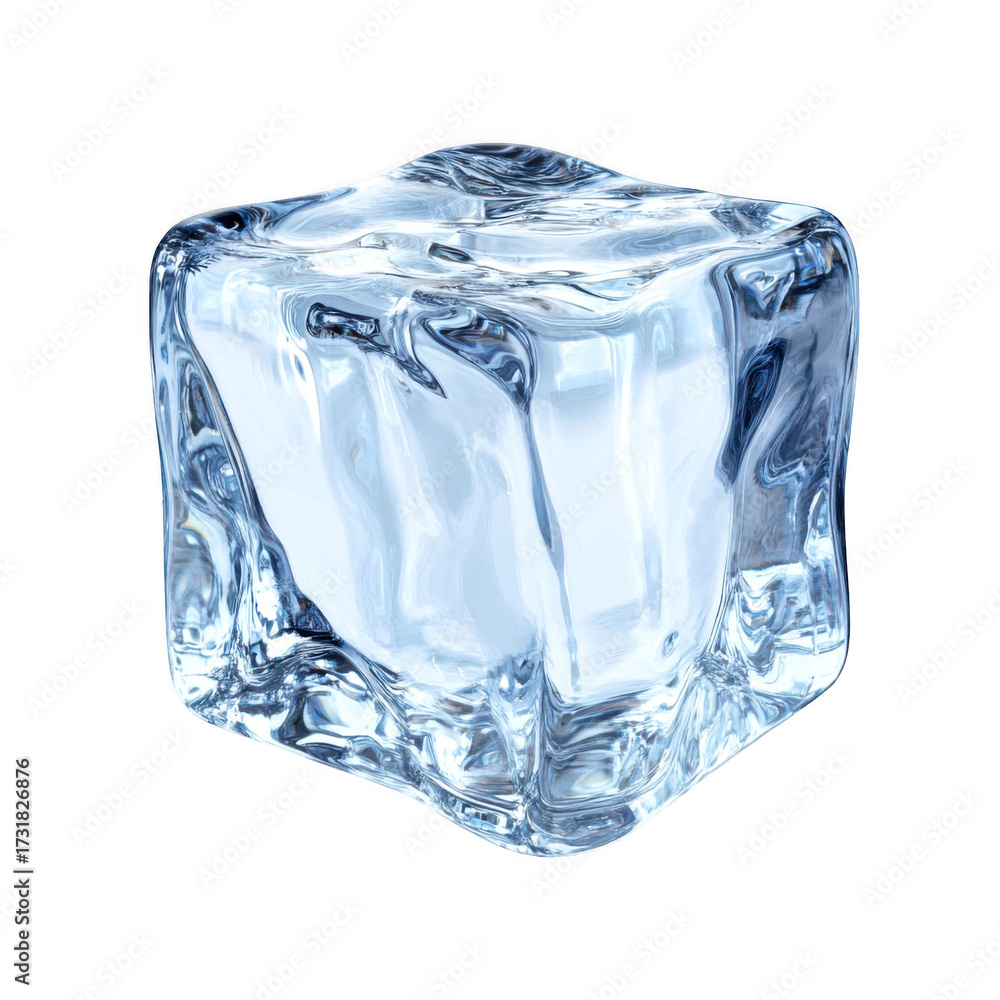 Obraz premium A single translucent ice cube is shown on transparent background in studio shot