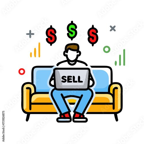 Sell Marketing Cartoon: Modern Online Sales Assistant