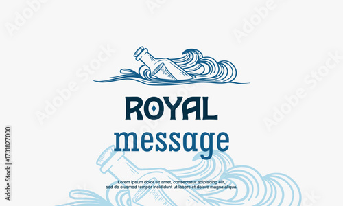 Message bottle logo with a combination of a bottle and paper that floats on the water. Hand Drawn Logo