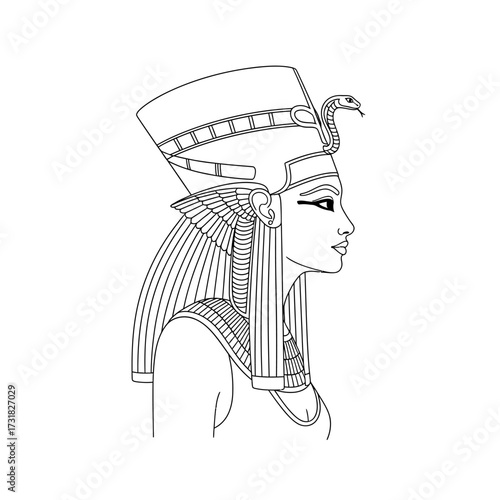 Regal Ancient Egyptian Queen Empowering Portrait Line Art for Adults