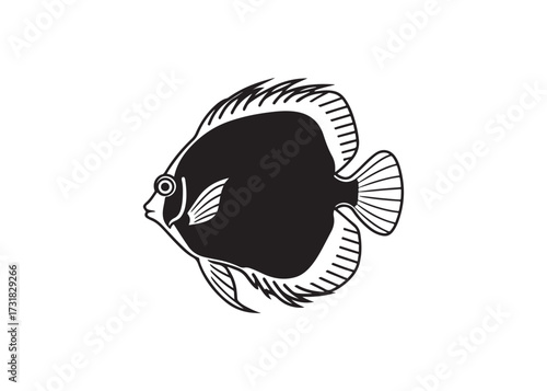 Discus fish and moorish idol silhouette, marine tropical fish vector artwork.