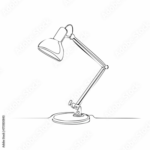 Continuous one line drawing. Lamp on the table. Vector illustration. Table stylish retro electric lamp. floor lamp . A simple line drawing of a desk lamp.