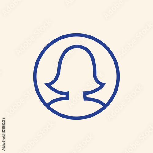 Modern minimalist icon representing a female user profile or avatar in a clean, simple, and professional design for digital platforms and branding applications